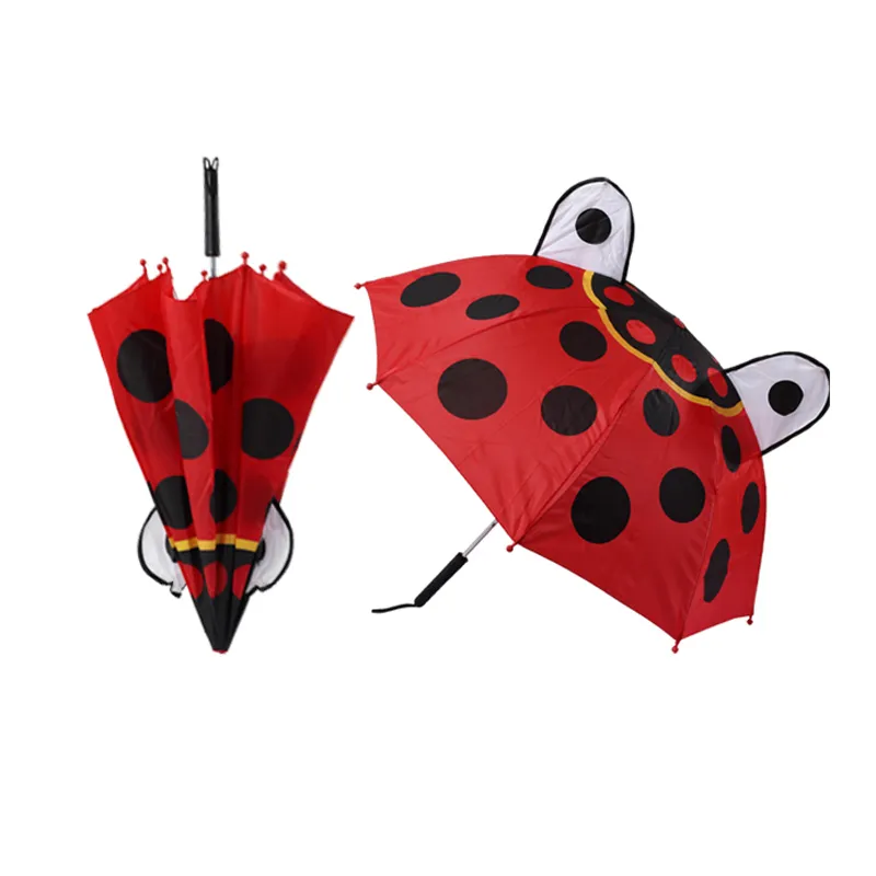 Customer Red Color Straight Kids Girls Manual Open Ear Umbrella for Children