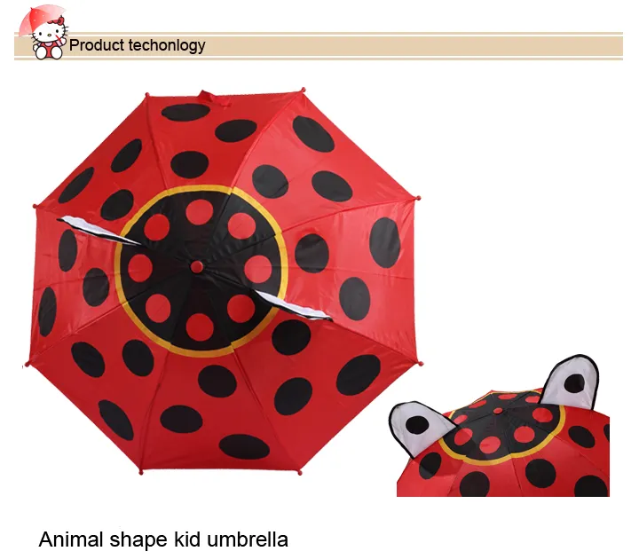 Customer Red Color Straight Kids Girls Manual Open Ear Umbrella for Children