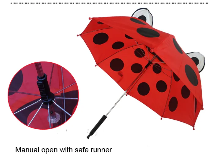 Customer Red Color Straight Kids Girls Manual Open Ear Umbrella for Children