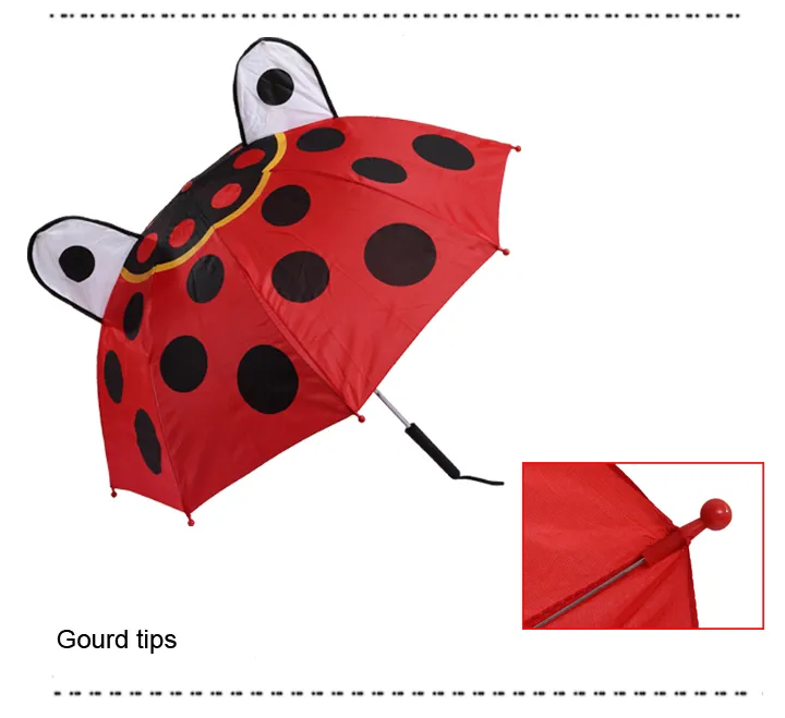 Customer Red Color Straight Kids Girls Manual Open Ear Umbrella for Children